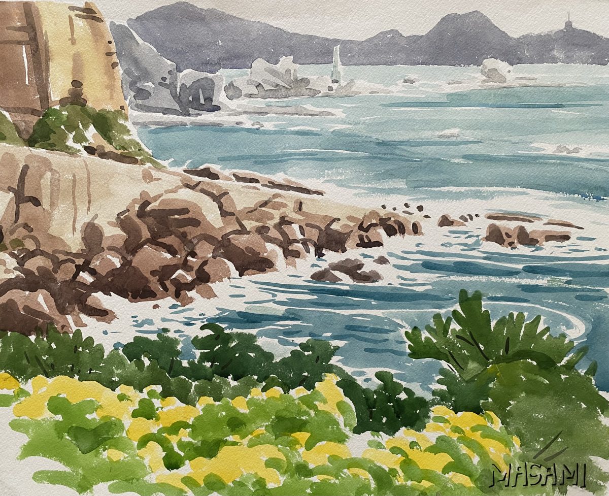 水彩画「海岸線」 水彩画「海岸線」 水彩画風景画 鎌倉・稲村ヶ崎海岸 - ショップ 松下
